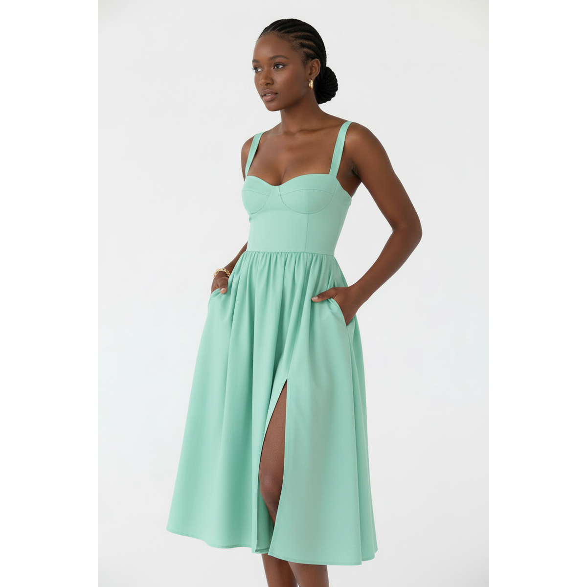 Spaghetti Strap Corset Midi Dress.