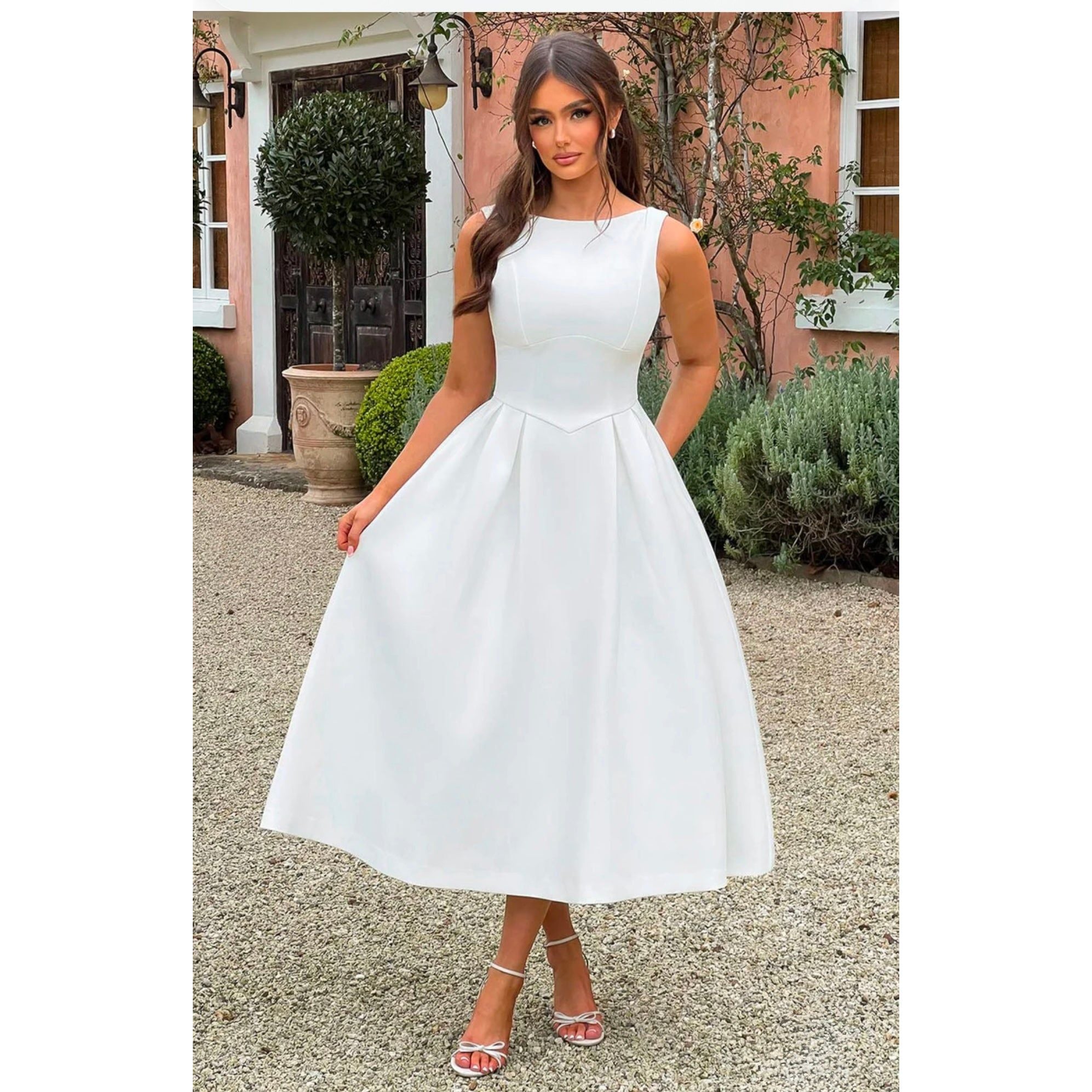 Backless A-Line Midi Satin Dress