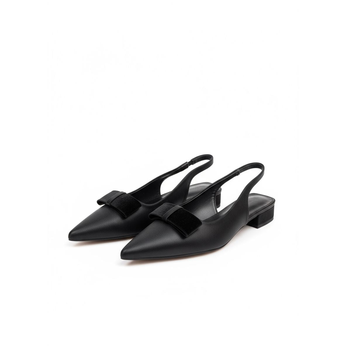 Satin Pointed-Toe Slingback Heels with Bow Detail