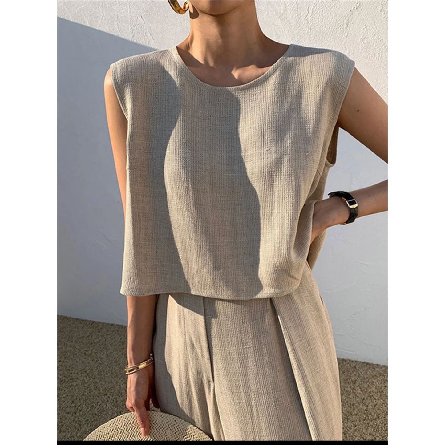 Summer Sleeveless Tank Top And Wide Leg Pants Sets