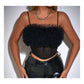 Slim-Fit Cropped Strapless Top With 3D Floral Lace.