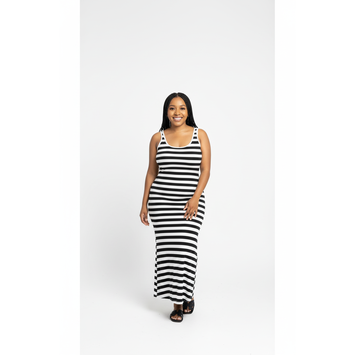 Striped Print Sleeveless Long Bodycon Dress.