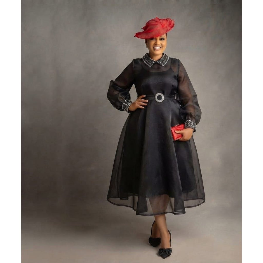 Royal Crystal-Embellished Organza Midi Dress.