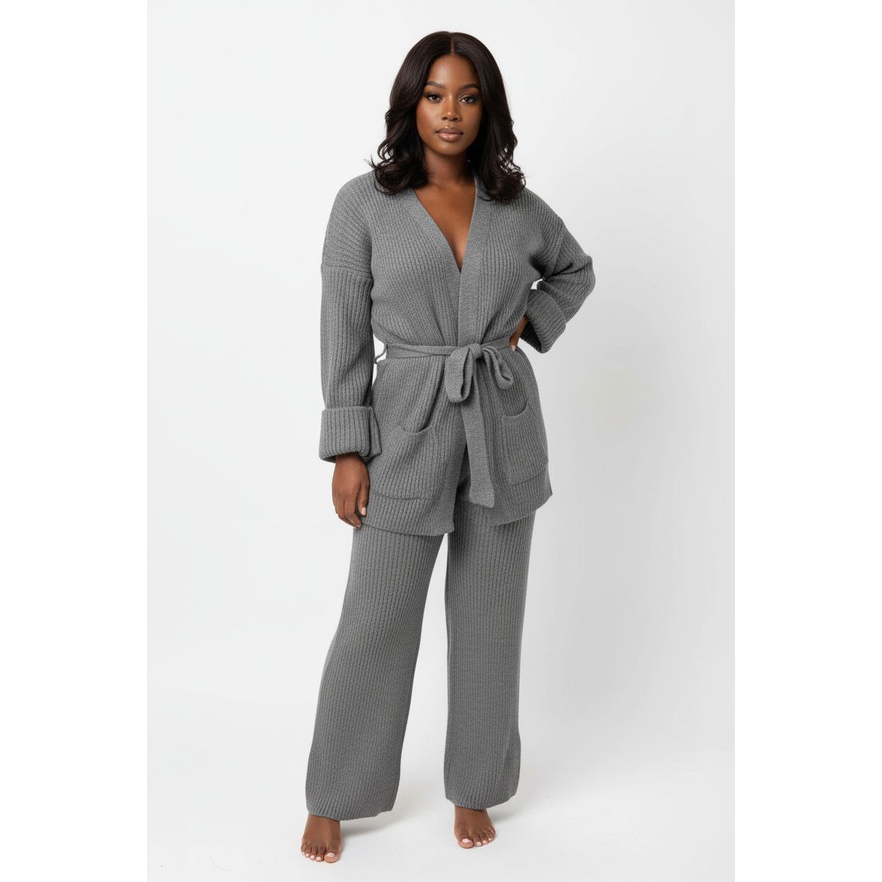 Long Cardigan and Pants Sweater Set