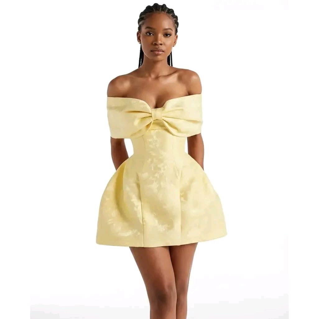 Elegant Off-Shoulder Bow Mini Dress.