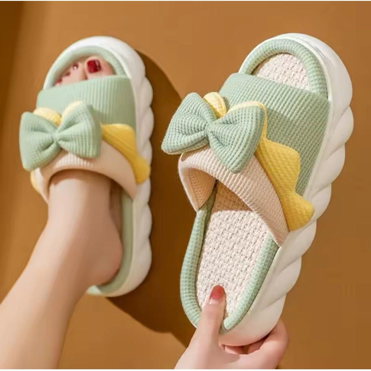 Thick-soled Cute Linen Slippers For Women.