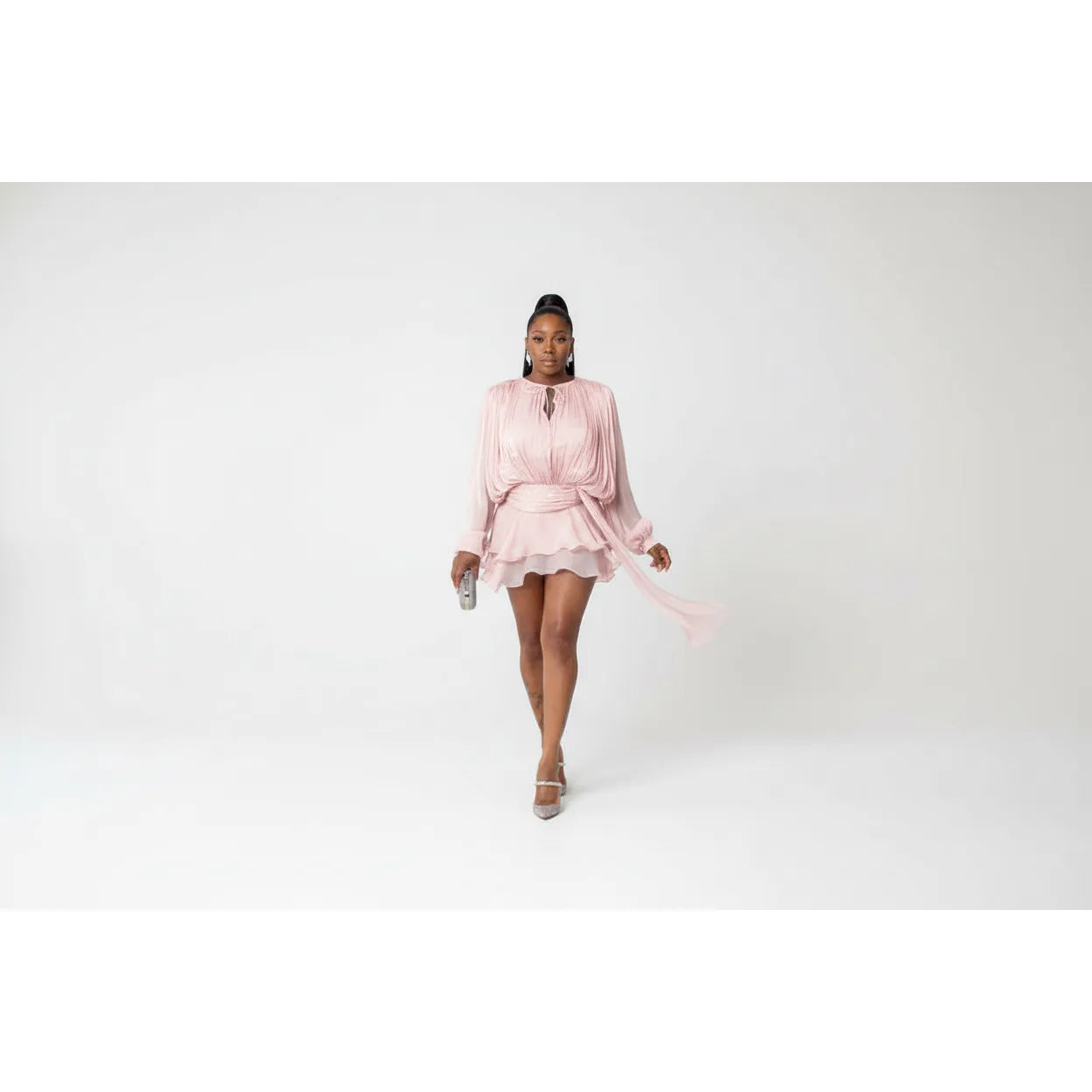 Flowy Ruffle Long-Sleeved Top & Short Pants