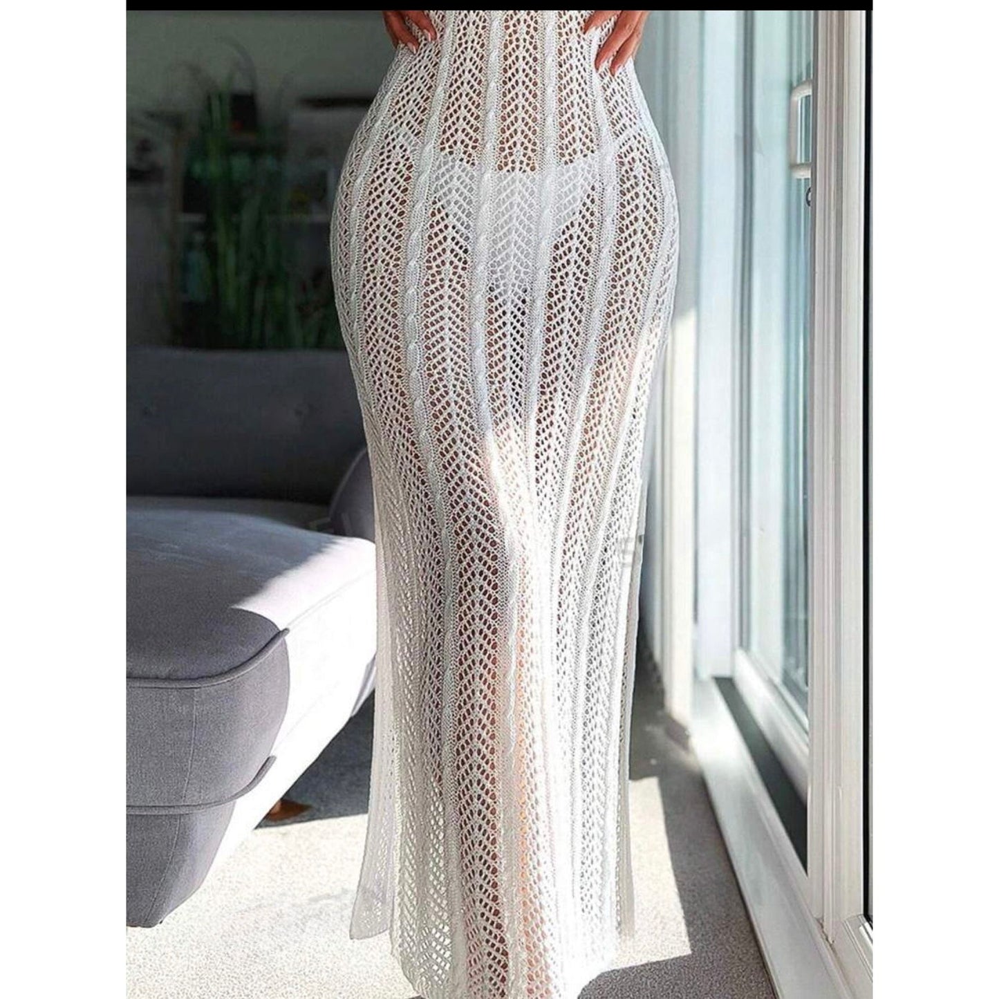 Backless Crochet Knitted Bikini Cover Up Dress.