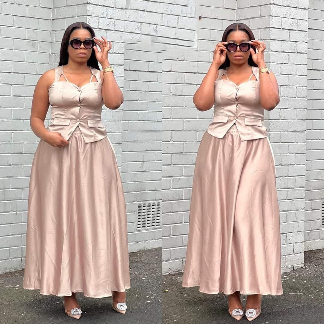 Queen Worth Satin Corset Maxi 2 Piece set.