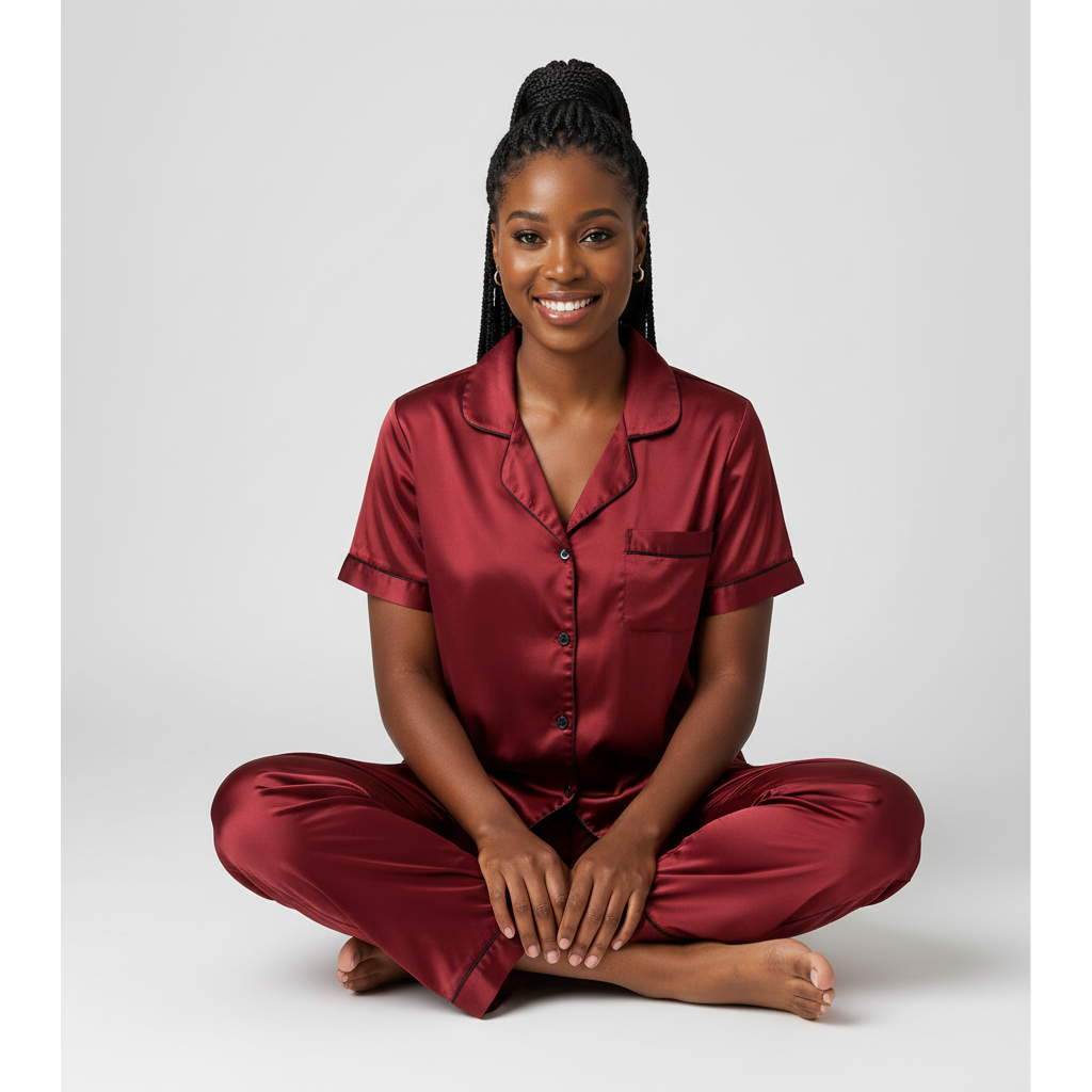 Women’s Satin Pyjama Set – Luxury Short Sleeve Sleepwear
