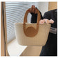 Two-Tone Cotton Rope Woven Tote Handbag.