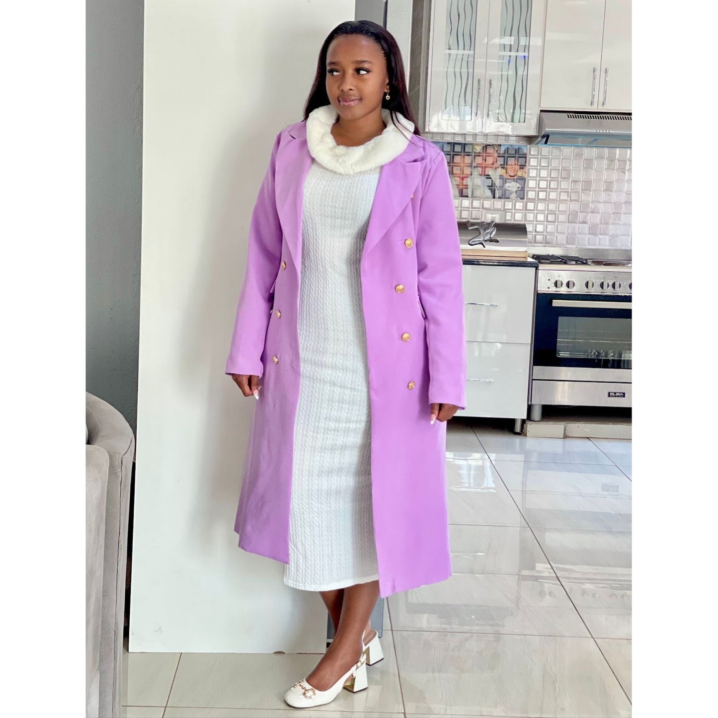 Double Breasted Slant Pockets Belted Trench Coat