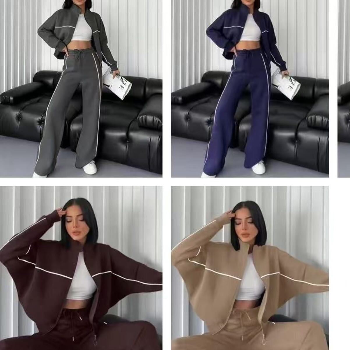 Ladies Cropped Zip-Up Jacket & Wide-Leg pants