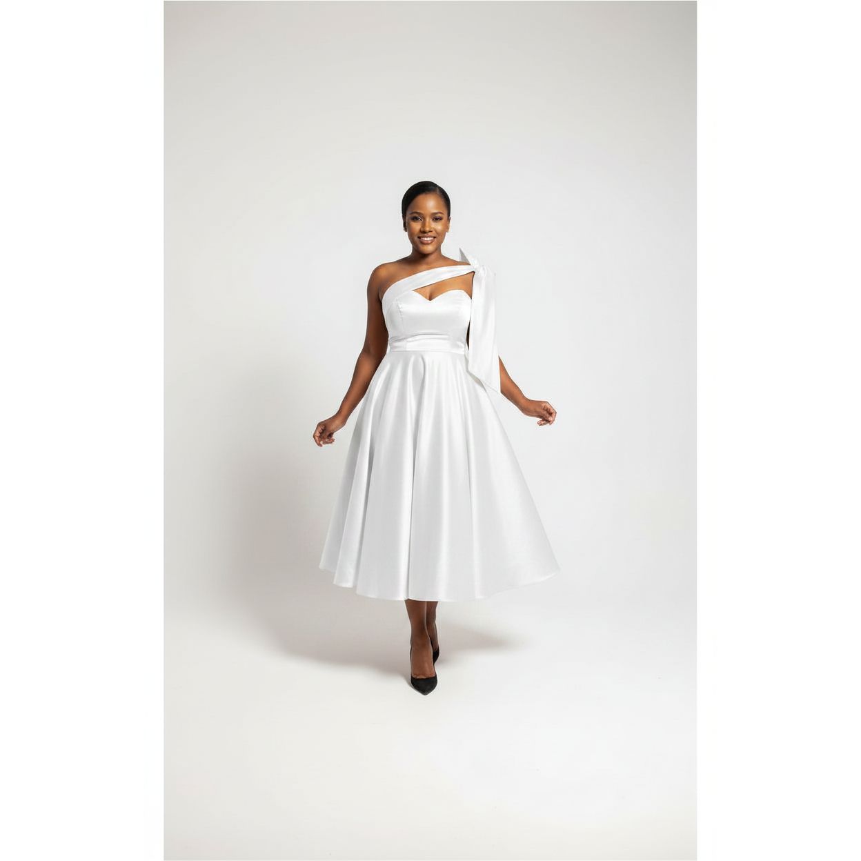 Tie Shoulder Pleated Midi Dress