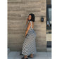 Striped Print Sleeveless Long Bodycon Dress.