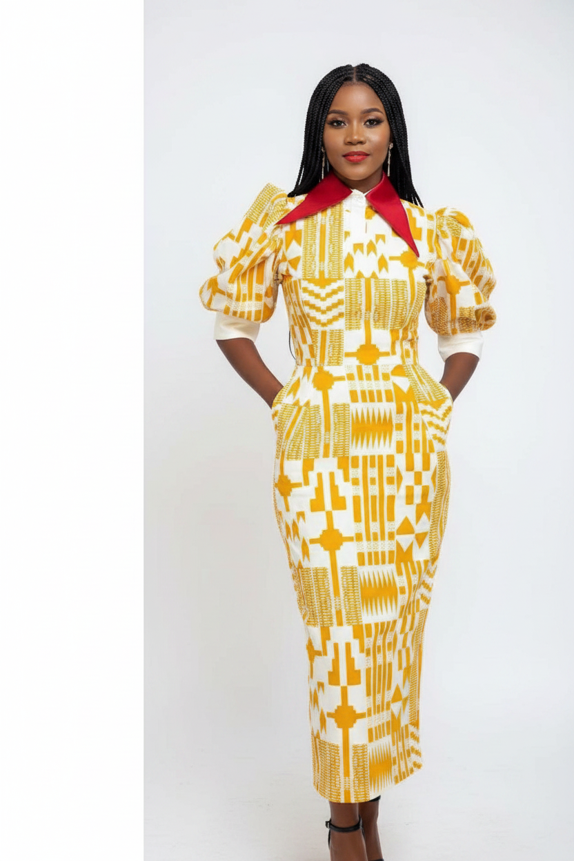 Ankara Short Sleeve High Waisted Dress