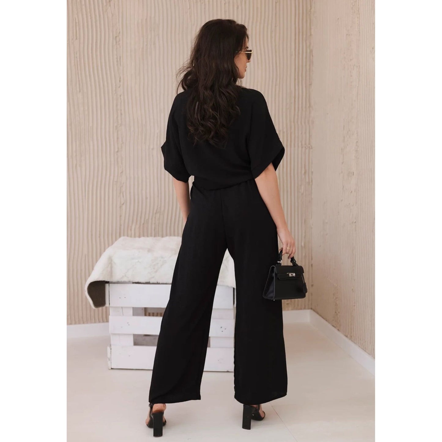 Button Front Shirt & Wide Leg Pants Set.