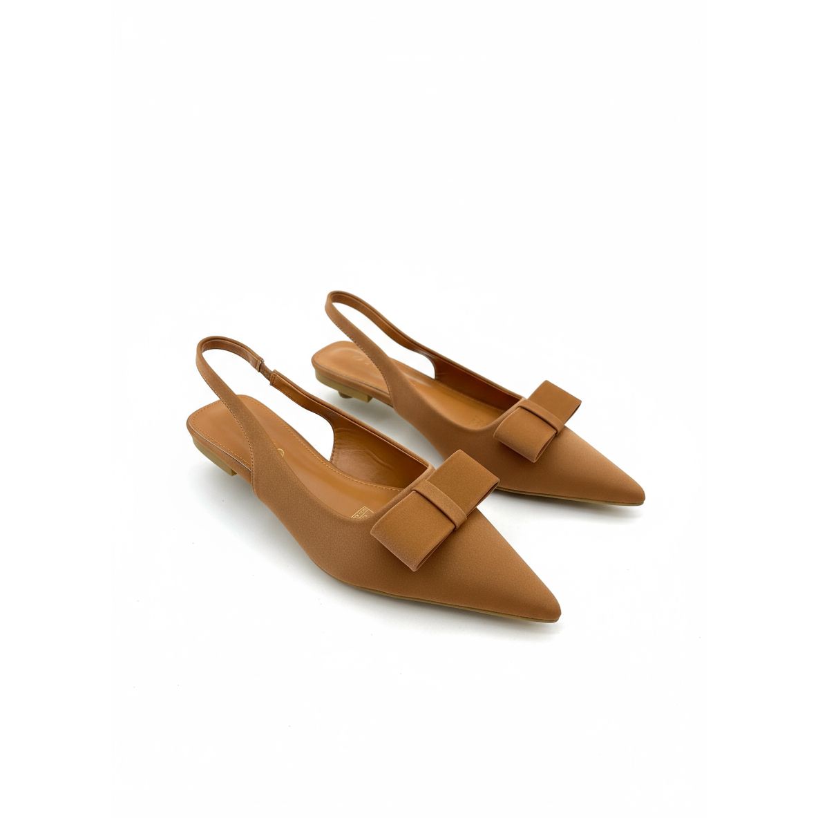 Satin Pointed-Toe Slingback Heels with Bow Detail