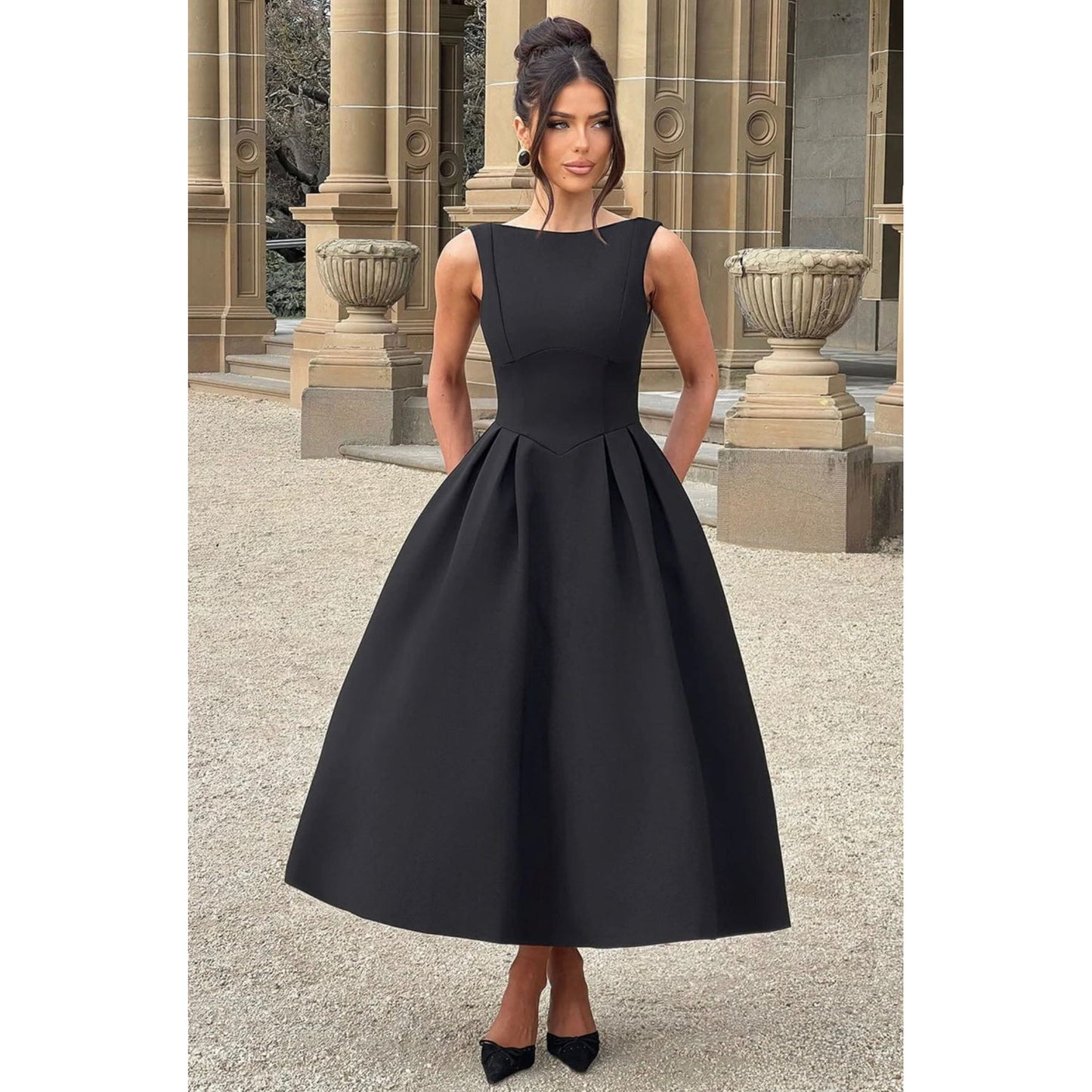 Backless A-Line Midi Satin Dress