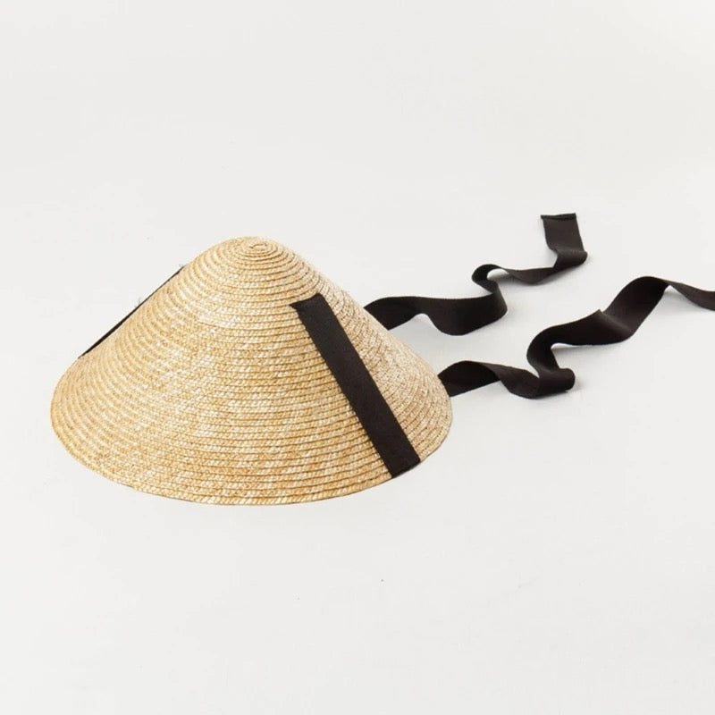 Conical Summer Wide Brim Straw Lace-up Straw Beach Hat