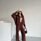 Ladies Cropped Zip-Up Jacket & Wide-Leg pants