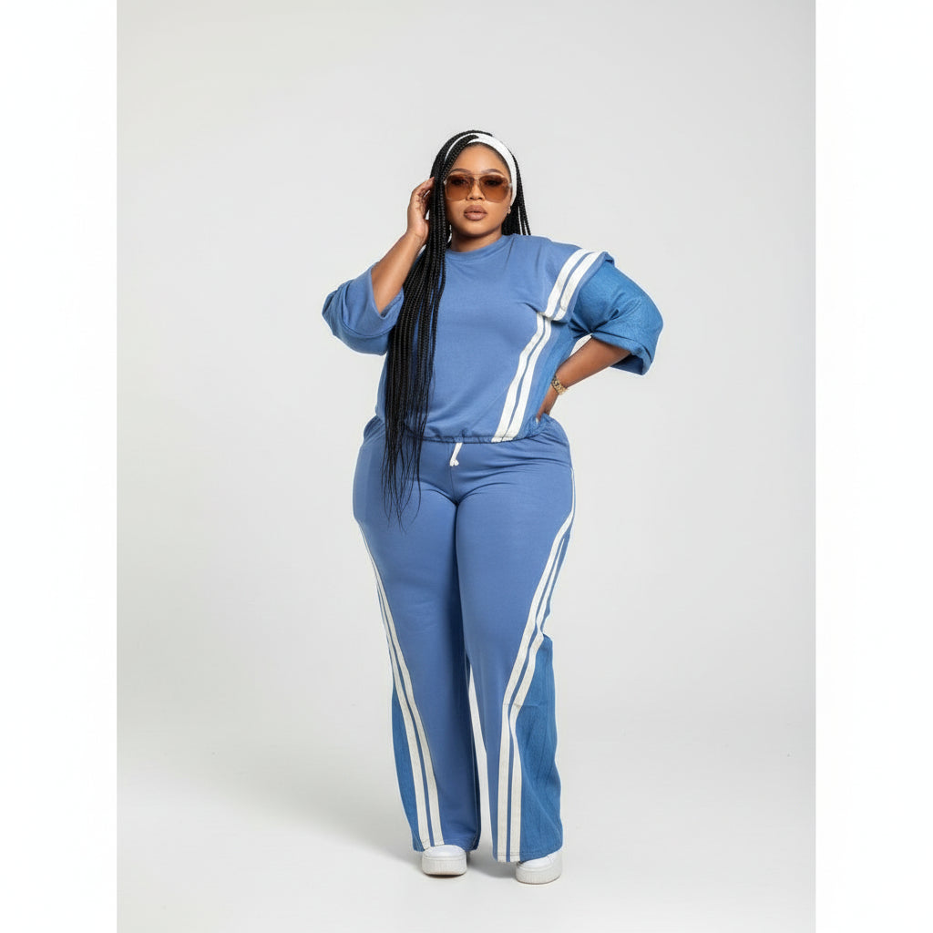 Two Piece Two Tone Long Sleeve Pants & Top Set