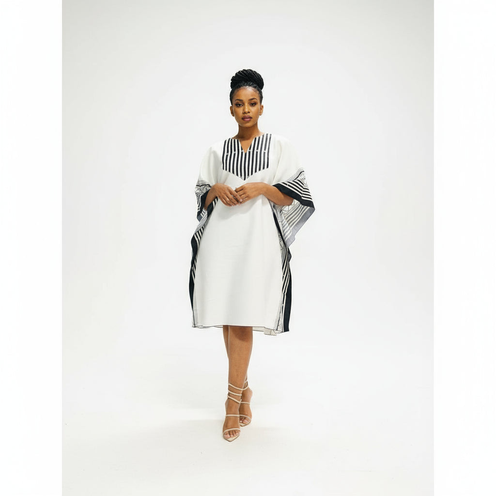 African Kaftan Striped Print Style Elegant Dress