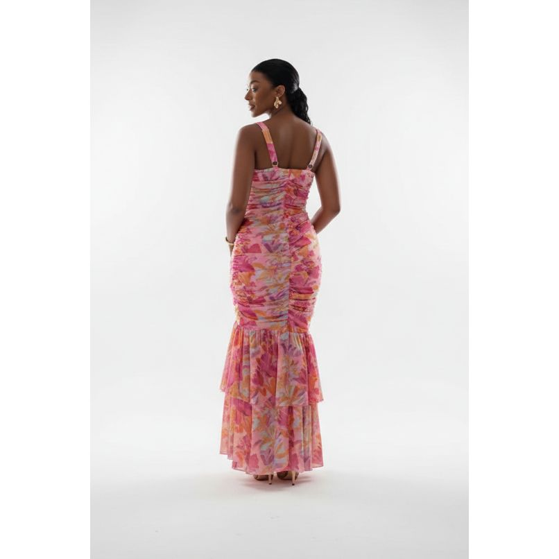 Floral Sweetheart Cutout Tiered Mermaid Dress