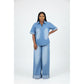 Wide Boot Leg High Waist with a Zipper 2 Piece Denim Set.