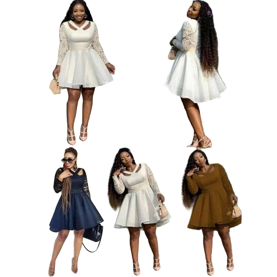 Hallow out Long-sleeve Bubble Dress