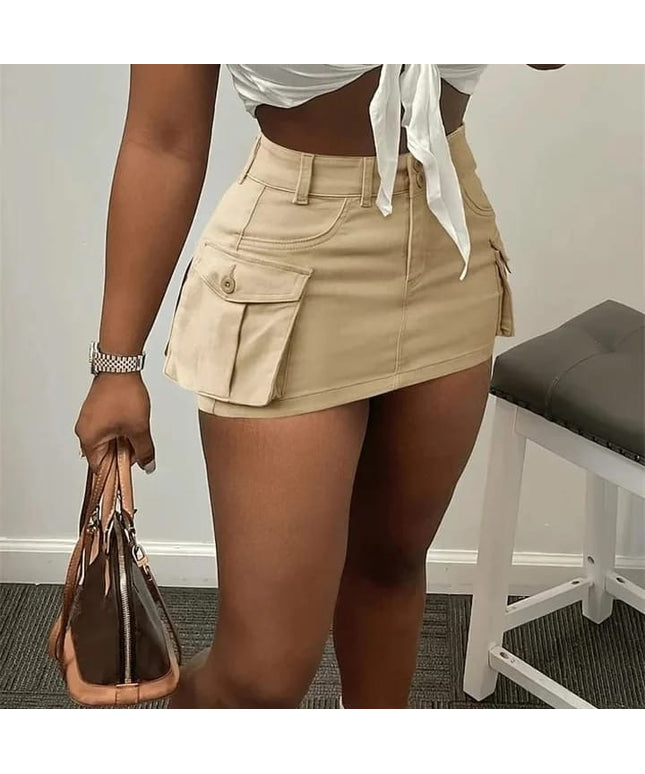 Mini Cargo High Waist Skirt 
Side Pockets Mini Skirt