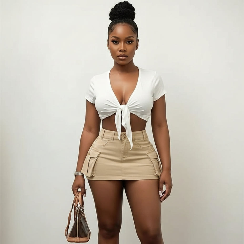 High Waist Side Pocket Mini Skirt.