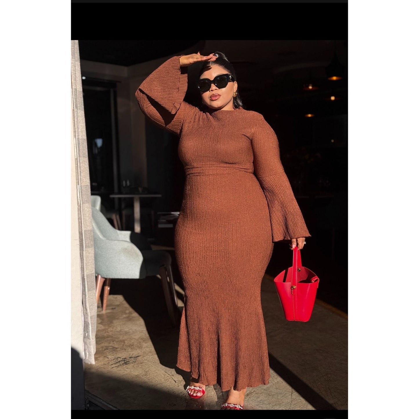 Knitted Round Neck Long Sleeve Bodycon Dress
