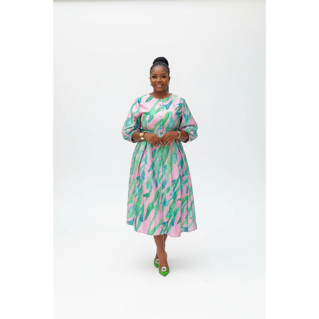 Plus Size Bohemian Print Belted Midi Dress