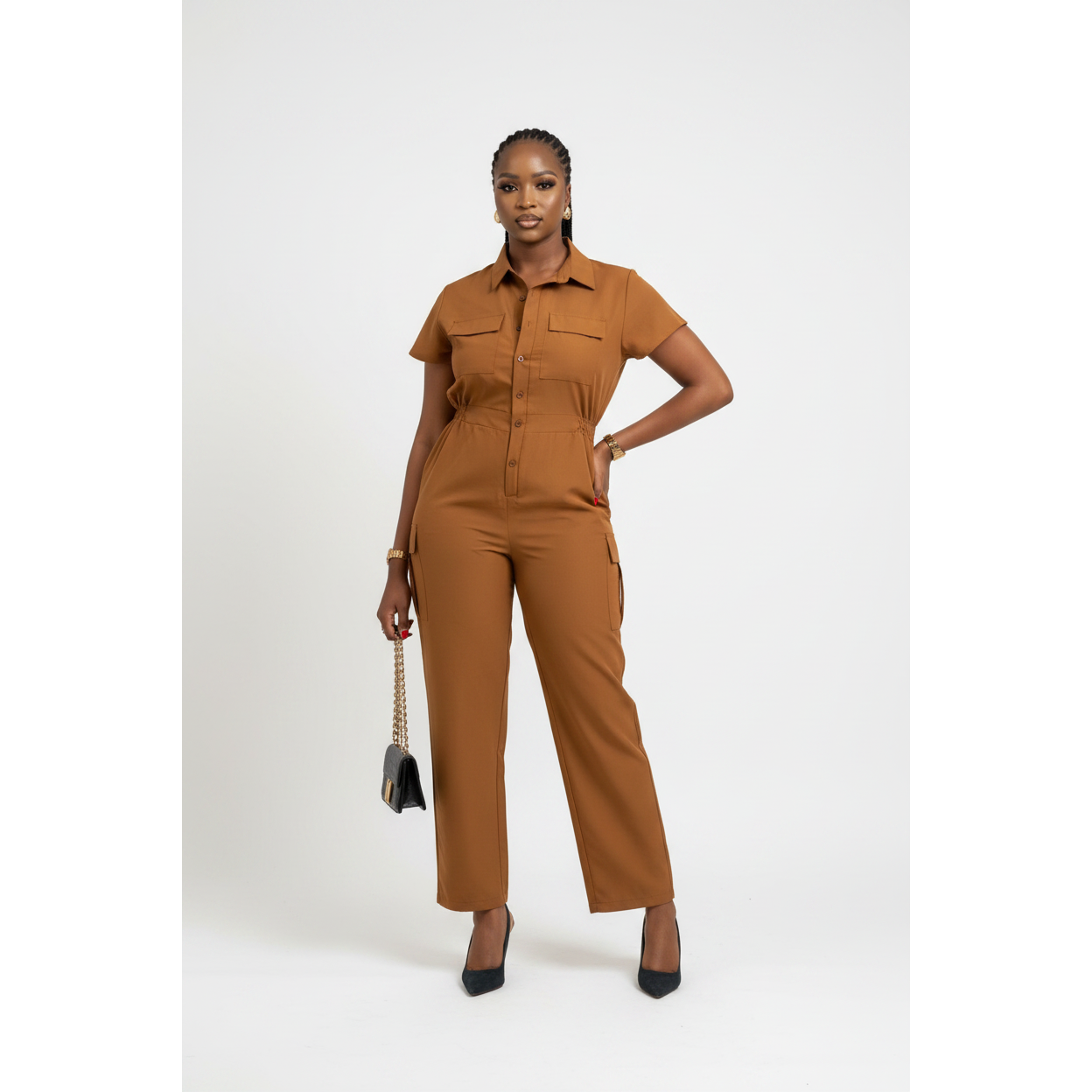 Short Sleeve Side Pocket Jumpsuit