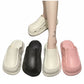 Thick bottom closed toe porous shoes.