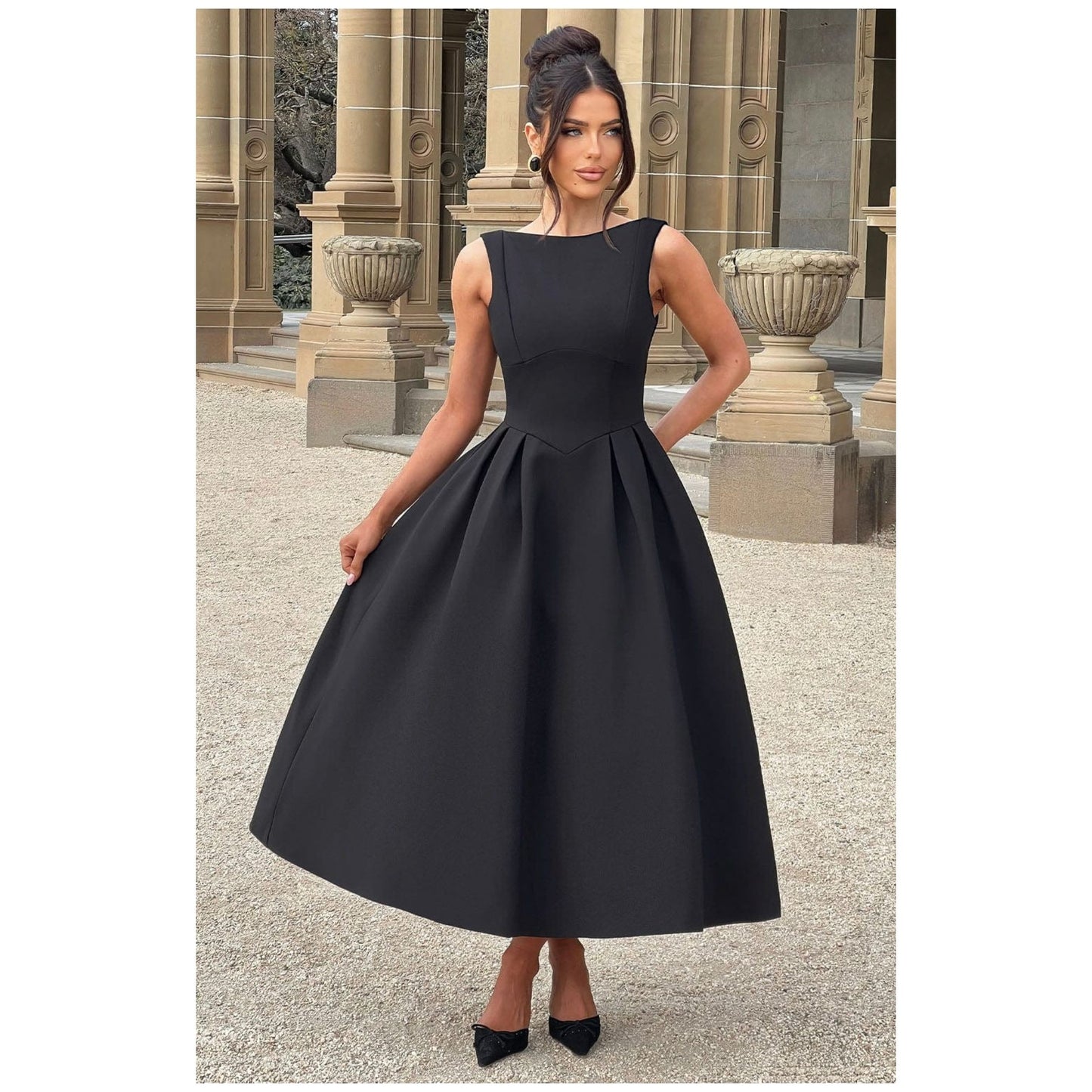 Backless A-Line Midi Satin Dress