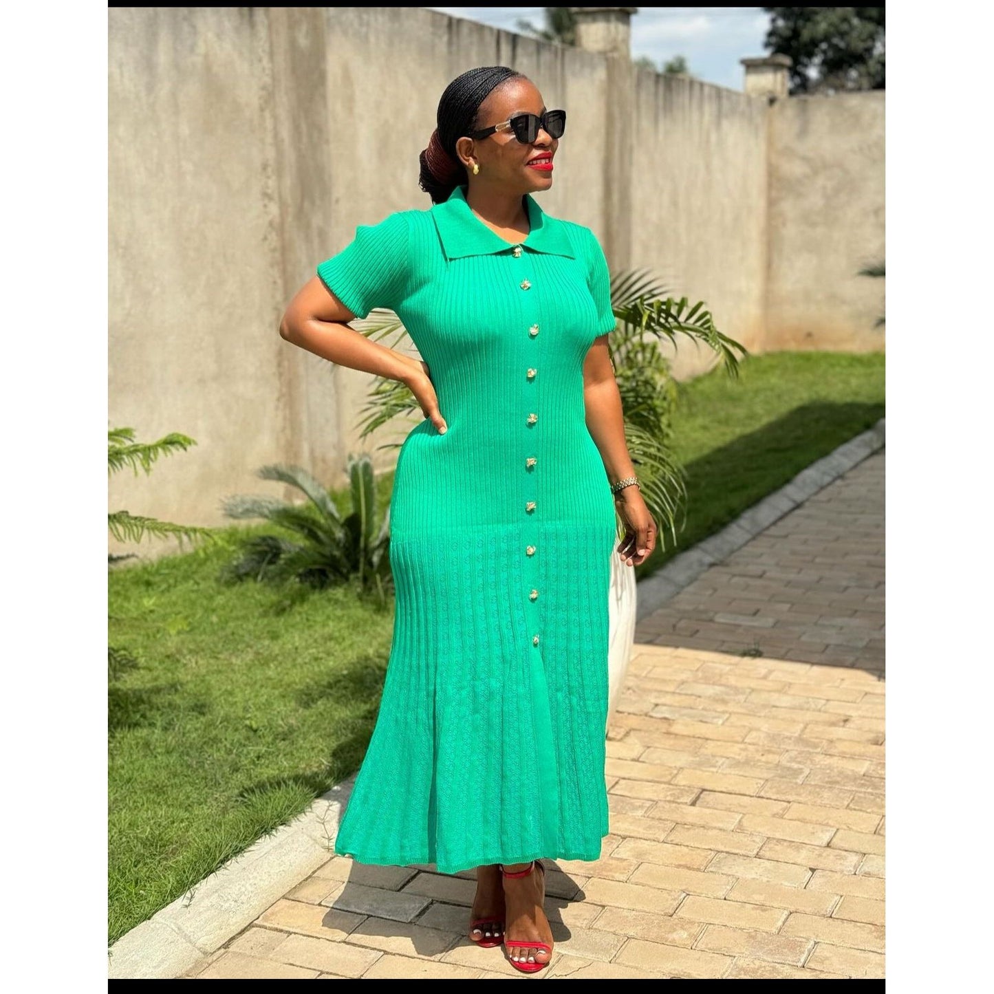 Bodycon Button Short Sleeve Maxi Dress.