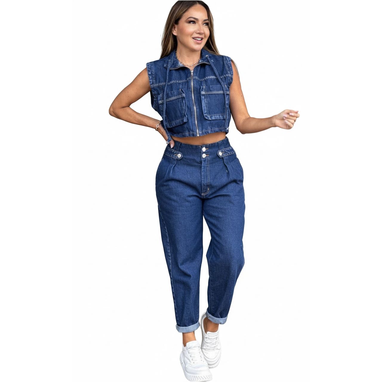 Cargo Crop Denim Vest and Pants set.