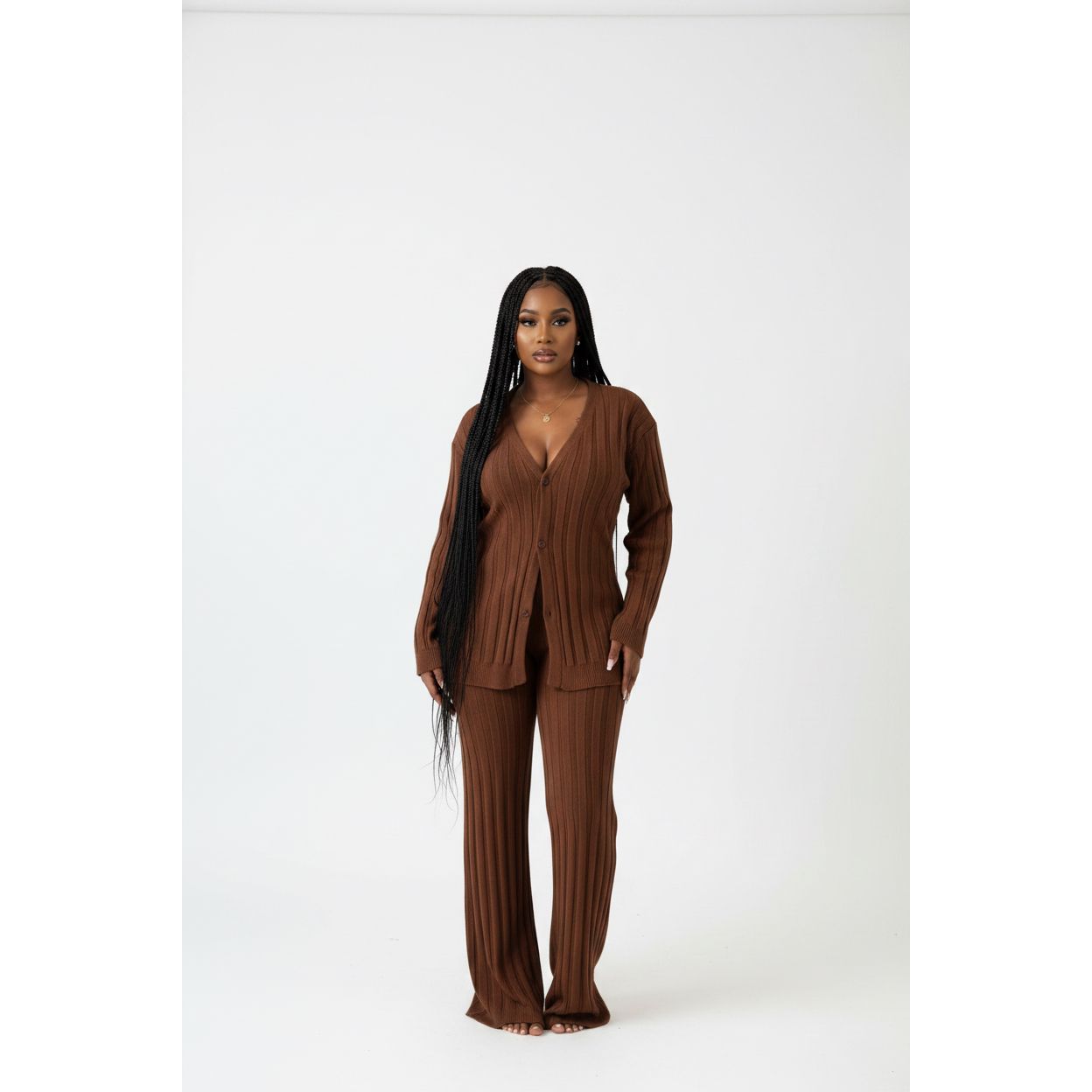 Ribbed Knit V-Neck Two Piece Set