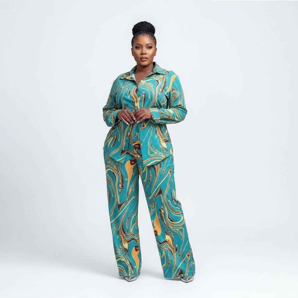 Print long Sleeve Shirt and Palazo Pants Sets