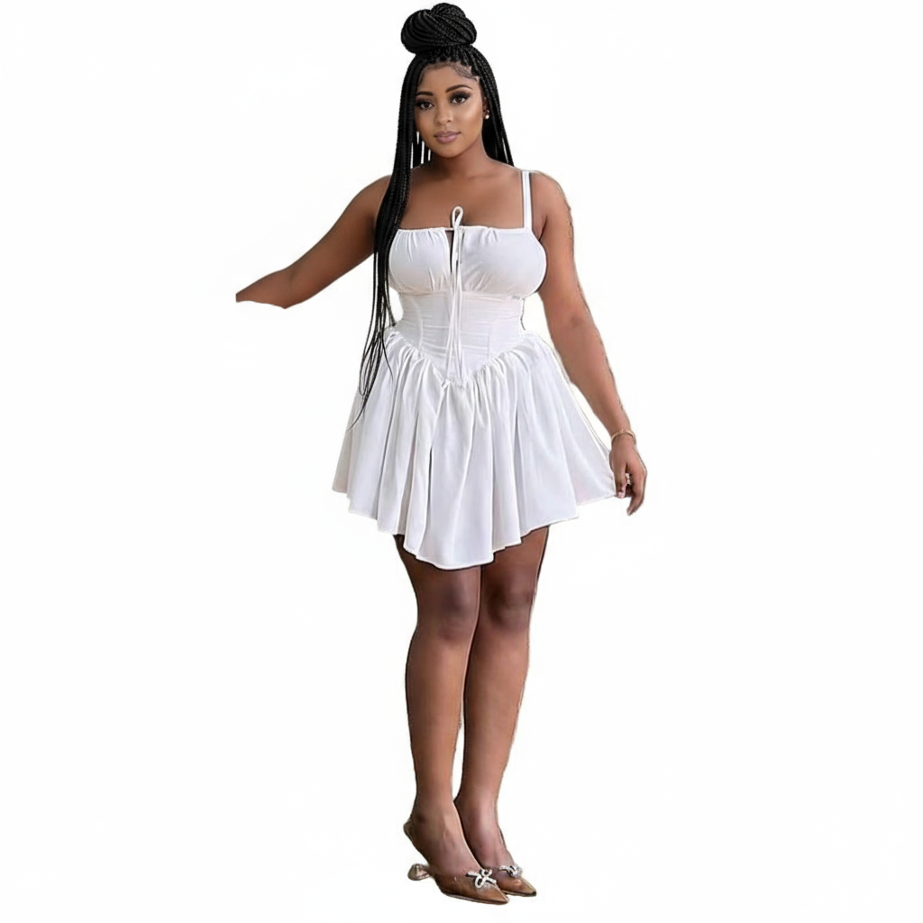 Sleeveless Solid Backless Casual A-Line Dress.