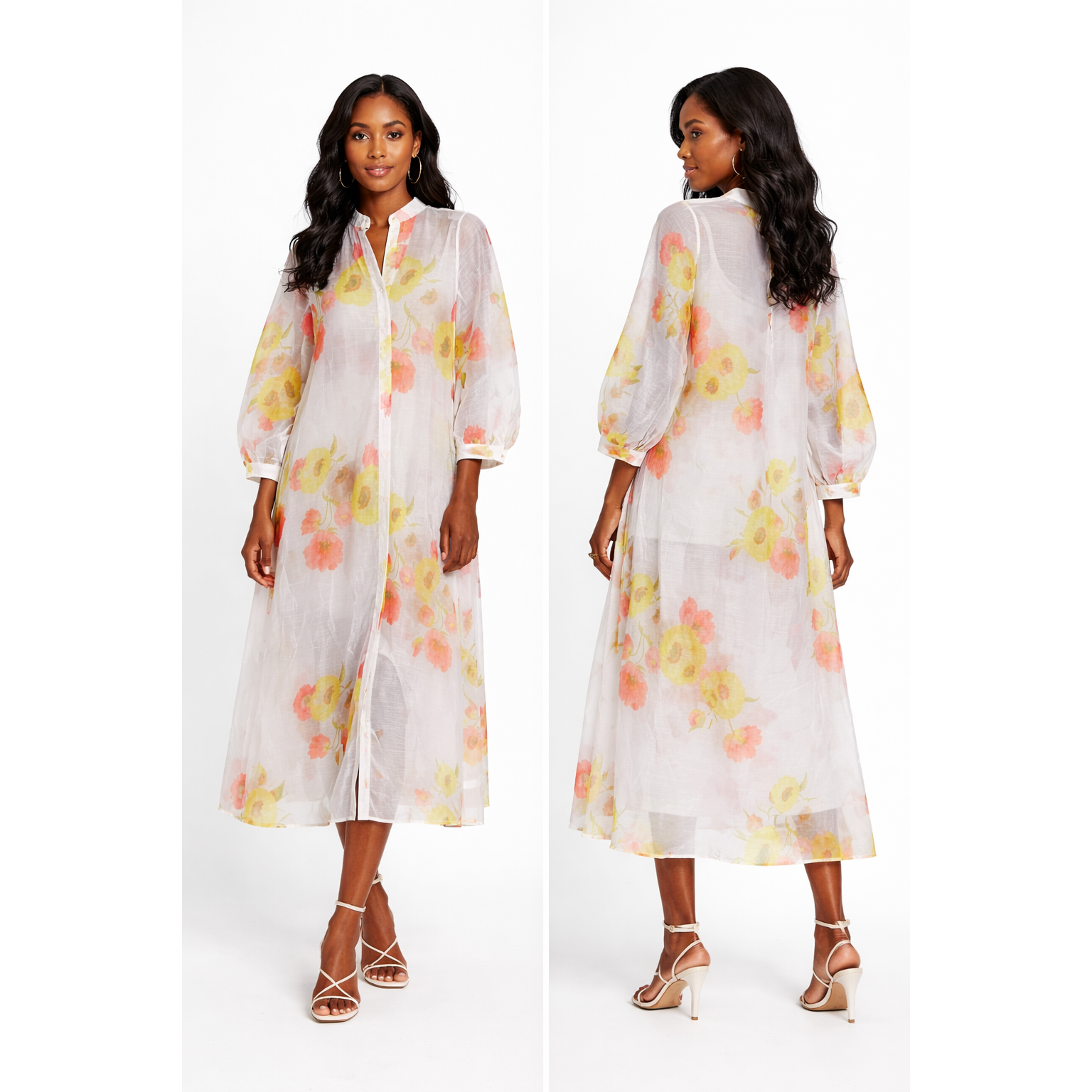 Floral Print  Tranquility Linen-Silk Shacket Maxi Dress
