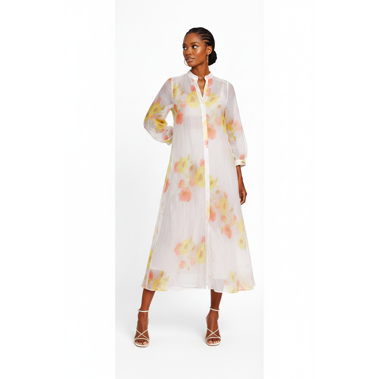 Floral Print  Tranquility Linen-Silk Shacket Maxi Dress