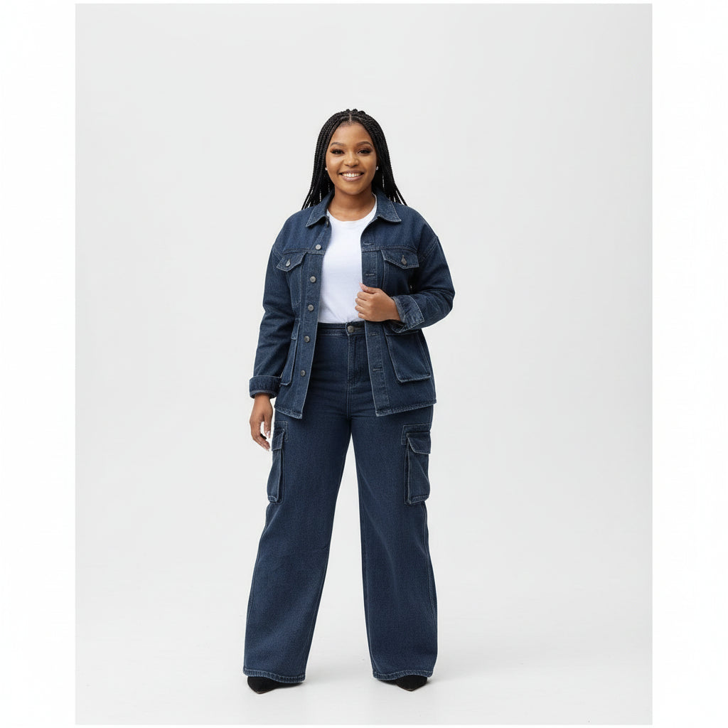 Elegant Cargo Denim Two Piece Set.