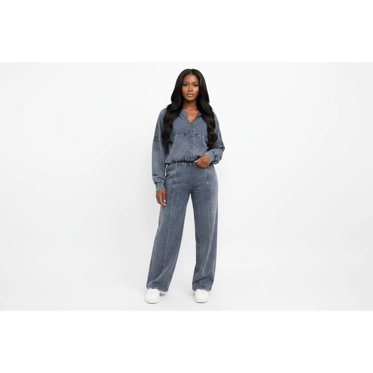 Washed Zip-Up Hoodie & High-Waisted Flare Pants