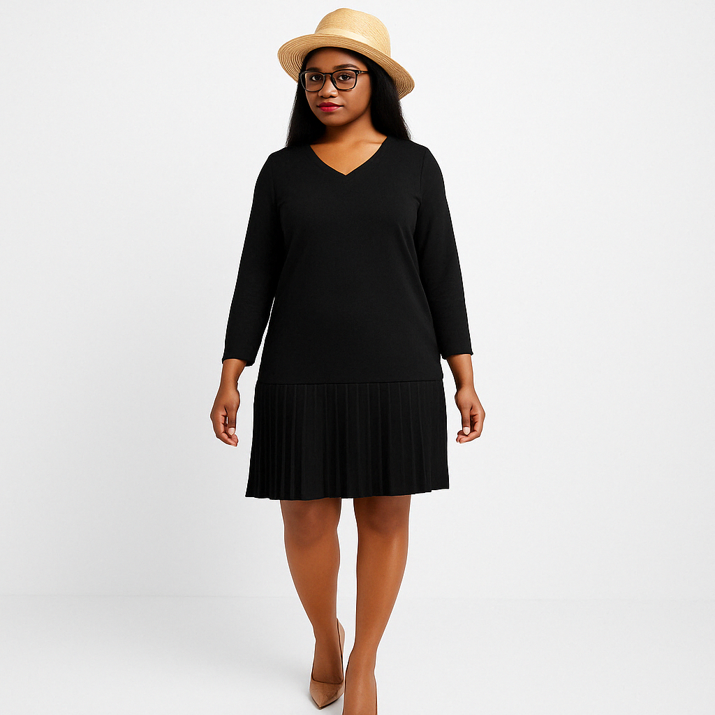 V-Neck Mini Knit Sweater Dress