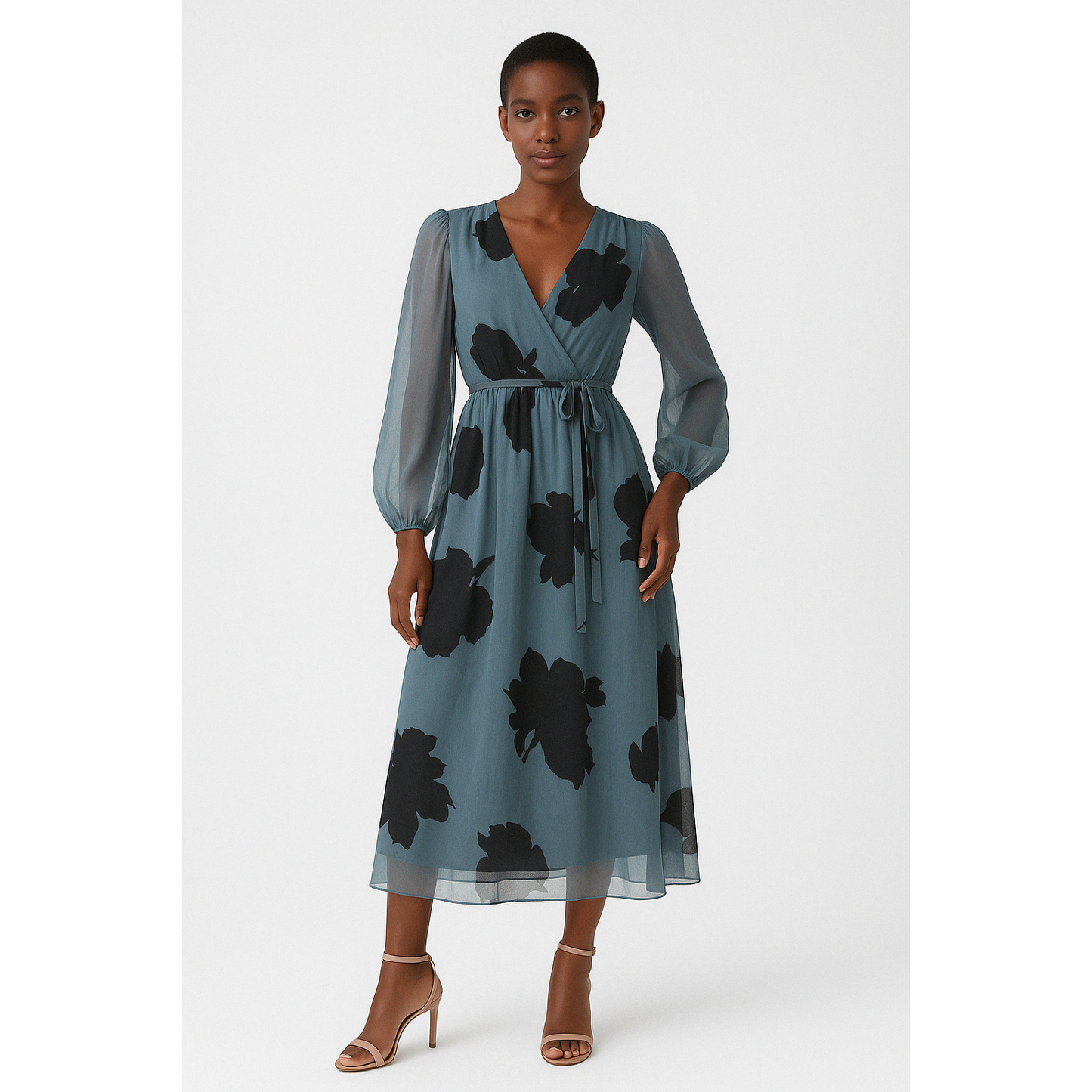 Floral V-Neck Long Sleeve Printed Dress