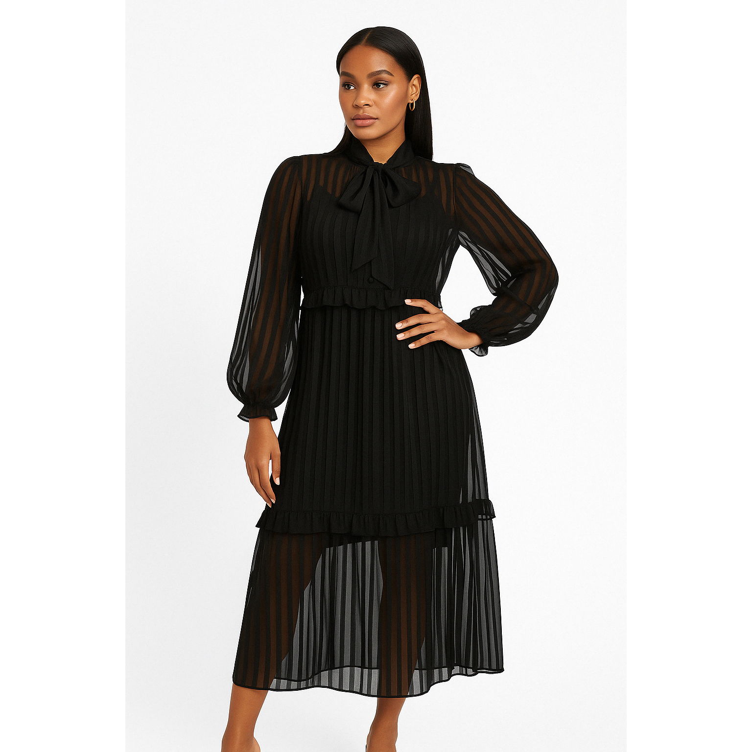 Necktied See-through Maxi Dress 