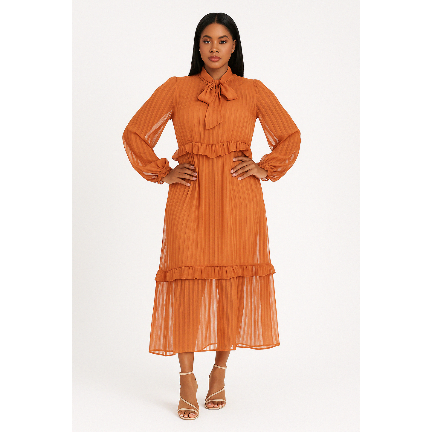 Necktied See-through Maxi Dress 